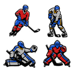 Hockey players and goalkeepers set.