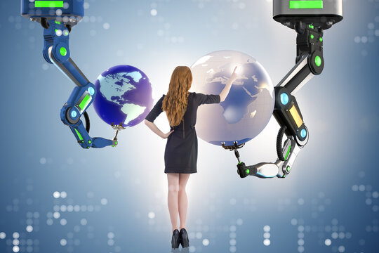 Businesswoman in futuristic global business concept