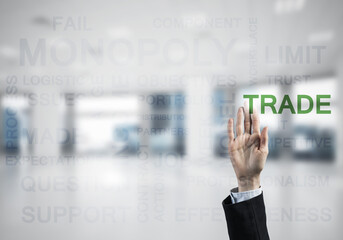 Concept of modern business with palm choocing on of keywords for