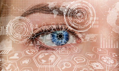 Close-up of woman digital eye 3D rendering