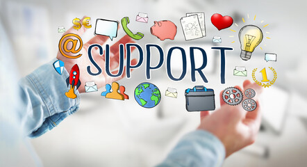 Businessman using hand-drawn support text presentation