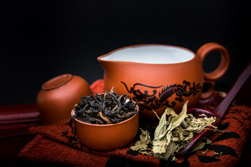 Chinese teapot set with tea