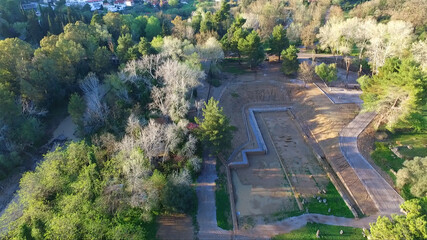 Aerial drone photo of Ancient Olympia birthplace of the Olympic Games, Peloponnese, Greece