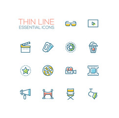 Cinema and movie line icons set