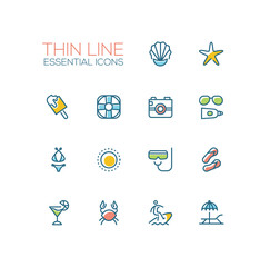 At the Beach - line icons set