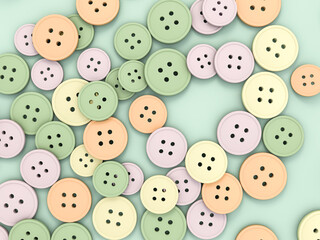 Abstract background from a collection of old buttons. 3D rendering