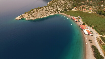 Aerial drone photo of Psatha beach in Attica, Greece