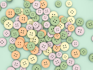 Abstract background from a collection of old buttons. 3D rendering