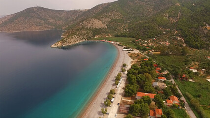 Aerial drone photo of Psatha beach in Attica, Greece