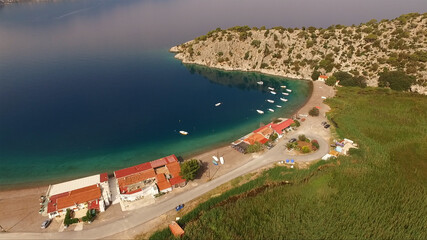 Aerial drone photo of Psatha beach in Attica, Greece