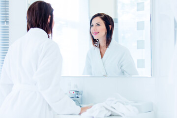 young woman in bathroom