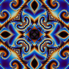 Seamless background pattern. Decorative symmetric mosaic pattern on black background.