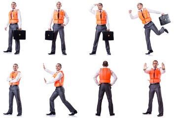 Obraz premium Man in life jacket isolated on white
