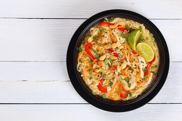 spicy Thai Chicken noodle soup, close-up