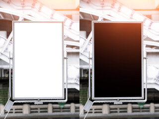 Blank billboard in the subway station or Electric train, Bus station billboards, Blank billboard on bus stop, black and white billboards in empty subway.