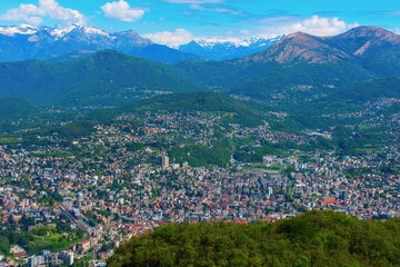 Fototapeta na wymiar View from the heights of Lugano, Switzerland
