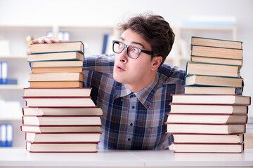 Nerd funny student preparing for university exams