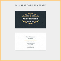 Double-sided vintage business card template with retro typographic logo and black textured background. Vector illustration. Stationery design