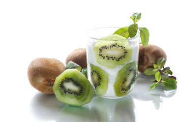 Fototapeta na wymiar Sweet milk organic yogurt with slices of kiwi