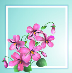 Greeting card Violet Floral background in a white frame. Vector
