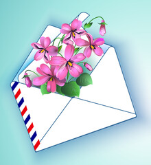 Violet Floral background in spring and summer in one envelope. Vector illustration