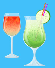 Two Fruit Cocktails in Transparent Glasses