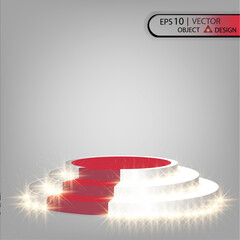 The white podium is multilevel on a transparent background with a red path and spotlighting the spotlights. The vector illustration of the eps 10.