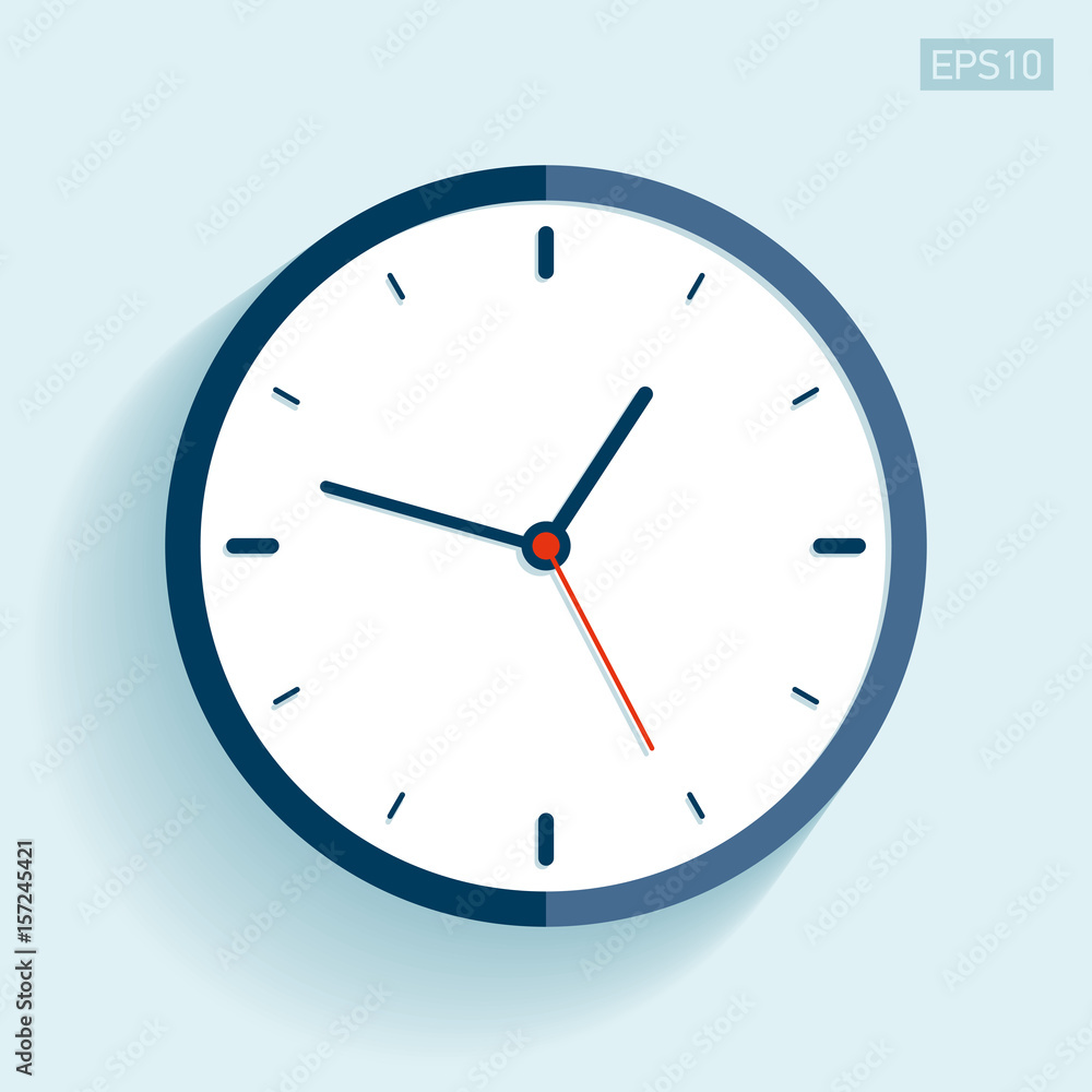 Poster clock icon in flat style, timer on blue background. vector design element for you project