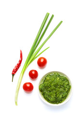 A food and healthy lifestyle concept: Italian herbs and spices. Top view. Isolated on white.
