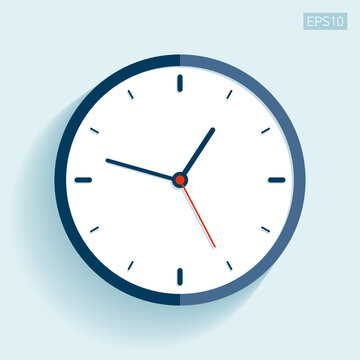 Clock icon in flat style, timer on blue background. Vector design element for you project