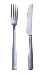 Silver matted metal knife and fork isolated on white background