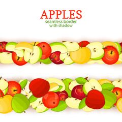 Ripe apples Horizontal seamless borders . Vector illustration card