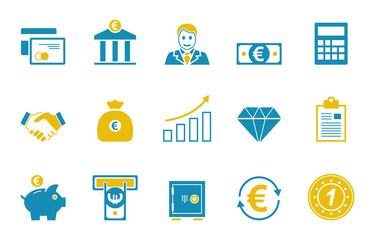 Banken & Finanzen Iconset - Blau/ Gelb