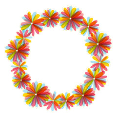 Frame of multi-colored flowers. Round wreath.