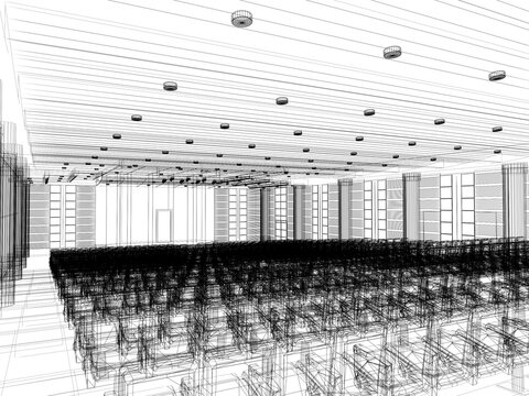 sketch design of interior auditorium  ,3d  render