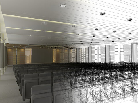 sketch design of interior auditorium  ,3d  render