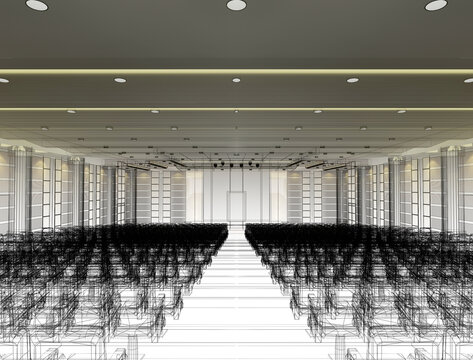 sketch design of interior auditorium  ,3d  render