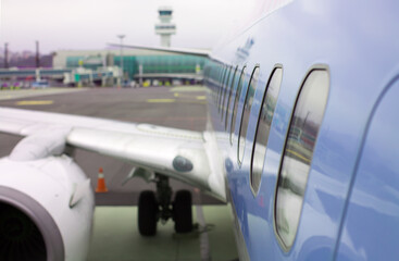 Side of Jet Airplane Close-Up. Right Side.