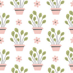 Obraz premium Seamless pattern flowers in pots.