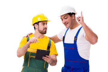 Two workers isolated on the white background