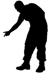 Soldier in uniform with weapon on white background