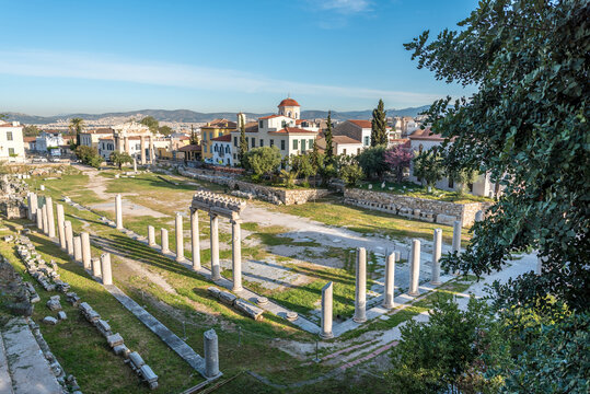 Remains of the Roman Agora in Athens, Greece