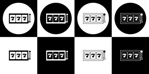Black and white seven slot reels icon set