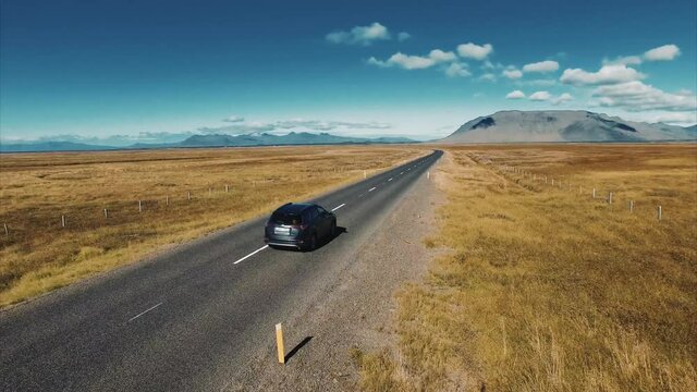 4K UHD Road in Iceland. Car in road