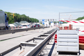 Autobahnbaustelle, Baustelle, Verkehrsbehinderung