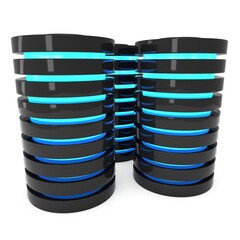 Futuristic server hard disk and database block or battery cell. 3d render isolated on white. Web Hosting or cloud computing concept.