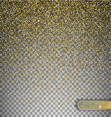 Vector festive illustration of falling shiny particles and stars isolated on transparent background. Golden Confetti Glitters. Sparkling texture. Holiday Decorative tinsel element for Design