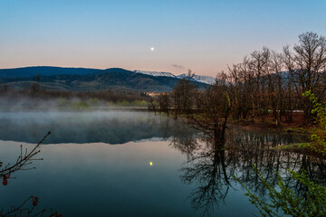 Sunrise on Lake Plastira in Karditsa Region, Greece