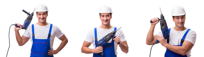 Man with drill isolated on the white