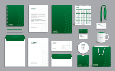 Business stationery set template with green circles background